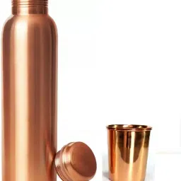 (Pack of 2) 1 Copper bottle 1 Copper Glasses With Lid - 300 ml Glass 1000 L Bottle Glass Set Water/Juice Glass-image-82