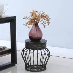 mint furnish Small Drum Shaped Black Metal Floor Planters-picture-2