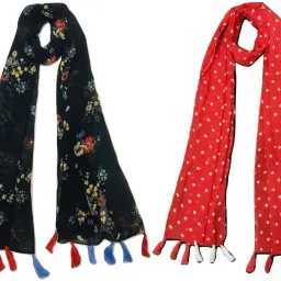 Floral Print Chiffon Women Multicolor Scarf, Stole, Fancy Scarf-image-48