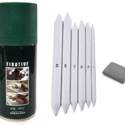 White Paper Art Blending Stumps, Kneadable Eraser & Fixtative Spray kit 180ml-image-65