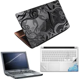 FineArts Floral Black White 4 in 1 Laptop Skin Pack with Screen Guard, Key Protector and Palmrest Skin Combo Set-picture-28