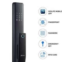 OZONE Smart External Door Lock for Wooden & Metal Doors with 5-way Access Mobile App, Fingerprint, Password, RFID Card and Emergency Key | Black Smart Door Lock image 3