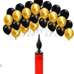 Solid 50 Metallic Balloons(Black,Gold) with 1 Handy Air Balloon Pump Balloon-15