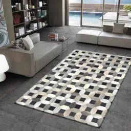 dazzhome Black Hair On Leather Checkered Hand Woven 6ftX9ft Carpet-picture-14