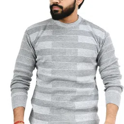 manra Men Striped Round Neck Grey Sweater-picture-13