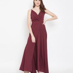 Women Fit and Flare Maroon Maxi/Full Length Dress-image-51