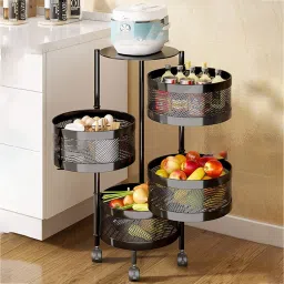 Kitchen Rack, Round Rotating 4 Layer Trolly Carbon Steel Kitchen Trolley-9