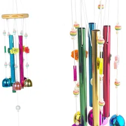 Metallic Tubes with Colourful Bells, Traditional Style Outdoor Indoor Decor Steel Windchime-34