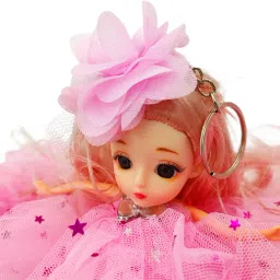Pink Beautiful Doll with Blonde hairs, movable body and Keyring for Girls|-image-44