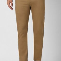peter england Men Slim Fit Khaki Cotton Blend Trousers-picture-0