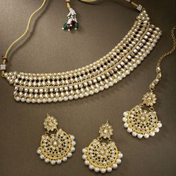 Peora Off-White Gold-Plated Kundan Studded Antique Jewellery Set-image-50