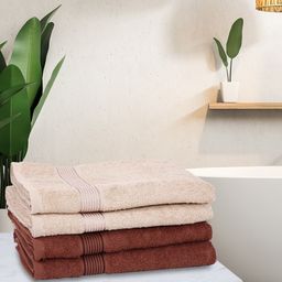 BIANCA Set Of 4 Taupe & Brown Solid 380 GSM Pure Cotton Terry Bath Towels-44