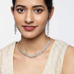Zaveri Pearls Set of 2 Silver-Plated Stone Studded Jewellery Set-image-125