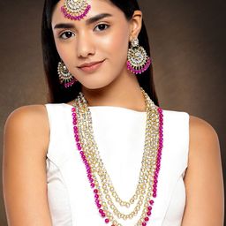 Peora Gold-Toned & Pink Traditional Designer Kundan Jewellery Set-picture-14