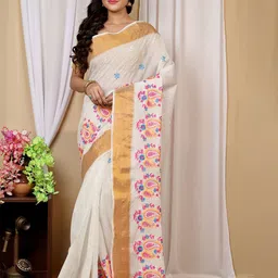 DipDiya Floral Zari Pure Cotton Handloom Taant Saree-image-5