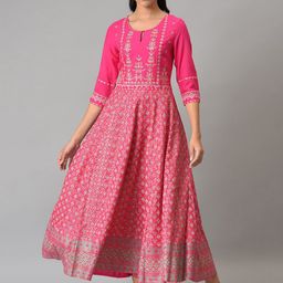 W Pink Ethnic Motifs Chiffon Ethnic Maxi Dress-9