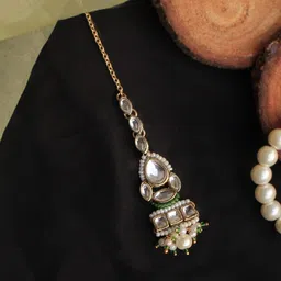 BeAbhika Kundan Studded & Beaded Maang Tikka-20