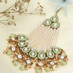KARATCART Gold-Plated Kundan Studded & Beaded Jhumar Passa-48