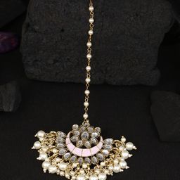 Adwitiya Collection Stone Studded & Beaded Gold Plated Moon Shaped Maang Tikka-image-83
