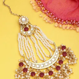 KARATCART Gold-Plated Kundan-Studded & Beaded Jhumar Passa-52