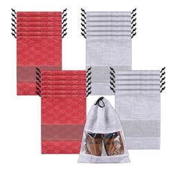 Kuber Industries 24 Pcs Maroon & Grey Shoe Cover Bags-45