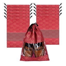 Kuber Industries 10 Pcs Maroon & Gold-Toned Transparent Window Shoe Cover Bags-image-83