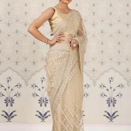 Ode by House of Pataudi Embroidered Net Saree-image-4