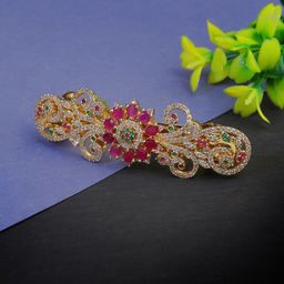 Adwitiya Collection Stone Studded Beaded French Barrette-18