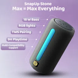 SnapUp Stone MAX Upto 9H TYPE C ACOUSTIC STEREO SOUND RGB 55mm DUAL DRIVER TWS FEATURE 18 W Bluetooth Speaker image 2