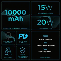 urbn UPR104 10000 mAh 20W Fast Charging Power Bank (1 Type A Port, 1 Type C Port & 1 Lightning Port, Multi Layer Circuit Protection, Black) image 3