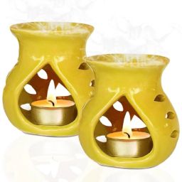 Yellow Aroma Burner Gift Set, with 1 Tea Light Candles, Packed in Organza Potli 10ml Aroma Oil-28