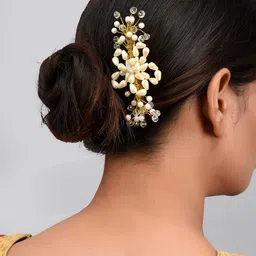 Silvermerc Designs Women Gold-Toned & White Embellished Comb Pin-45