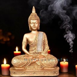 buddha Statue showpiece Idol for Gift Home décor - 24 cm (Polyresin, Gold) Decorative Showpiece - 24 cm-image-69