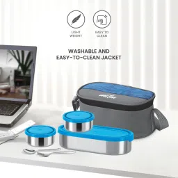 milton Master Lunch Max (3 Containers,1 x 675 ml , 2 X 280 ml each) With Jacket, Blue 3 Containers Lunch Box image 5