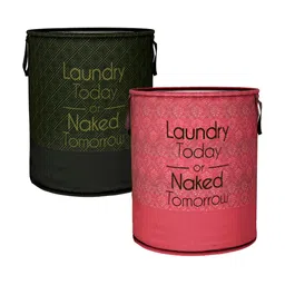 Kuber Industries Pink & Black 2 Pieces Floral Printed Foldable Laundry Bags-28