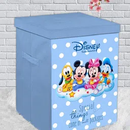 Kuber Industries Blue Mickey Minnie & Friend Printed Laundry Bag With Lid & Handles-52