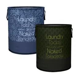 Kuber Industries 2 Pieces Blue & Black Printed Foldable Laundry Bags-17