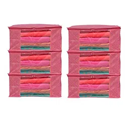Perpetual Pink 6 Pieces Saree Organisers with Transparent Window And Zip-31