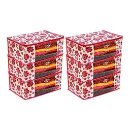 Perpetual White & Red 6 Pieces Printed Saree Covers with Zip-54