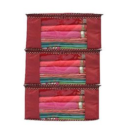 Perpetual Red 3 Pieces Saree Organisers with Transparent Window And Zip-image-13