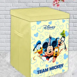 Kuber Industries Cream 2 Pieces Mickey & Friend Printed Laundry Bag With Lid & Handles-26