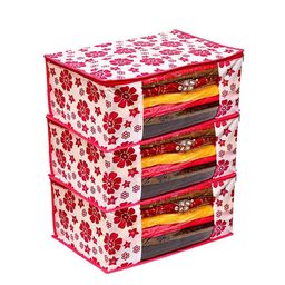 Perpetual White & Red 3 Pieces Printed Saree Covers with Zip-image-77