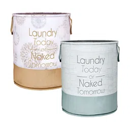 Kuber Industries Sea Green & White 2 Pieces Printed Laundry Baskets-15