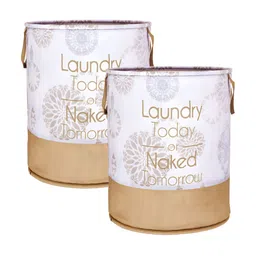Kuber Industries 2 Pieces White & Beige Printed Laundry Bags-13