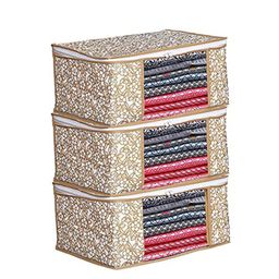 Perpetual Brown & White 3 Pieces Multi Utility Non-Woven Foldable Wardrobe Organisers-10