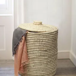 HABERE INDIA Beige Textured Palm Leaf Laundry Bag-15