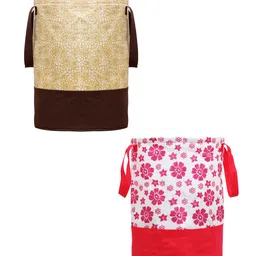 Kuber Industries Set Of 2 Beige & Pink Printed Waterproof Laundry Bags-14