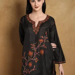 Exotic India Floral Embroidered Thread Work Pure Silk Thread Work Kurti-image-24