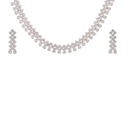 RATNAVALI JEWELS Silver-Plated Cubic Zirconia Studded Jewellery Set-54