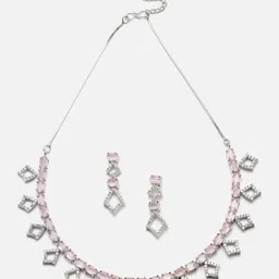 Aazeen Rhodium-Plated AD-Studded Jewellery Set-1